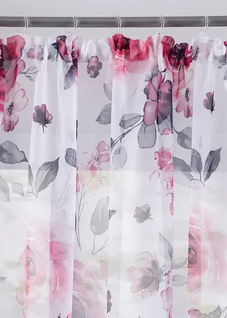 Gordijn met bloemenprint en gerecycled polyester (1 stuk), Kleur: wit-roze gebloemd