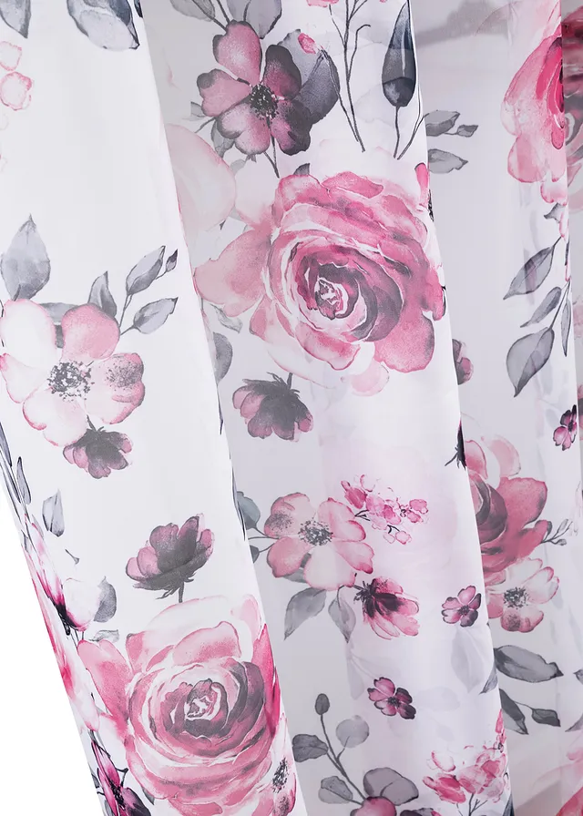 Voilage à imprimé floral (1 pce), Couleur: blanc-rose floral