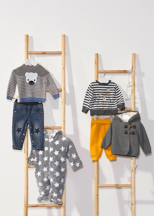 Sweat-shirt et pantalon en molleton 100% coton (ens. 2 pces) • écru/gris ardoise rayé + miel • product-page.page-title-suffix