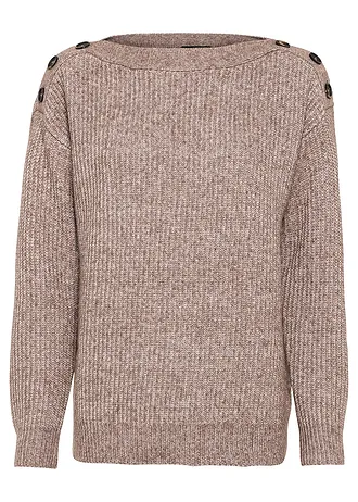 Oversize svetr s knoflíky • hnědý melír • bonprix obchod