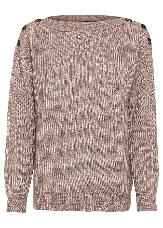 Oversized trui met knopen, Kleur: bruin gemêleerd