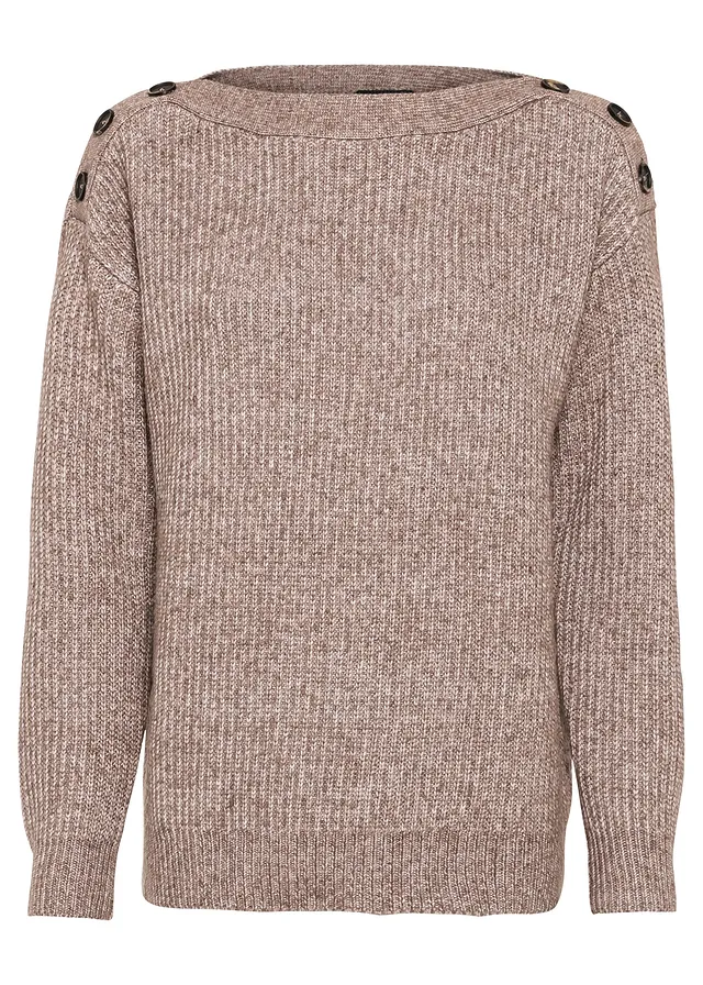 Oversize svetr s knoflíky • hnědý melír • bonprix obchod