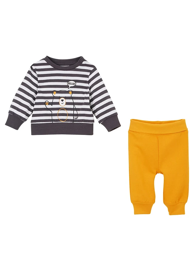 Sweat-shirt et pantalon en molleton 100% coton (ens. 2 pces) • écru/gris ardoise rayé + miel • product-page.page-title-suffix