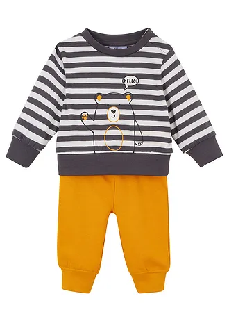 Mikina + tepláky (2dílná souprava), čistá organická bavlna • přírodní bílo-břidlicově šedá s pruhy + medová • bonprix obchod