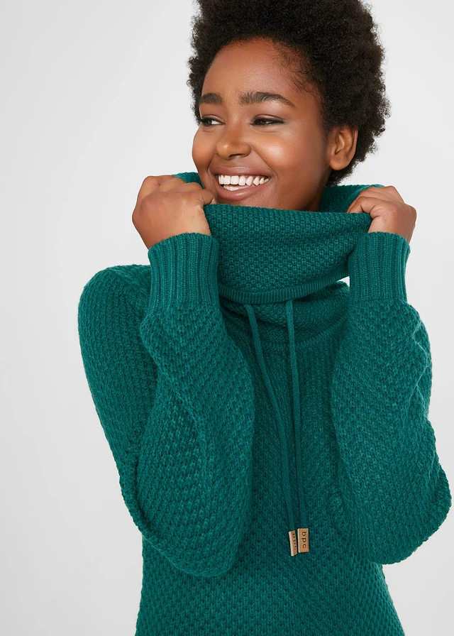 Gebreide jurk met sjaalkraag • diepgroen • product-page.page-title-suffix