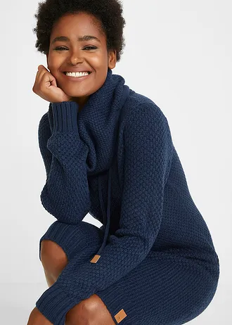 Pletené šaty se šálovým límcem • tmavě modrá • bonprix obchod