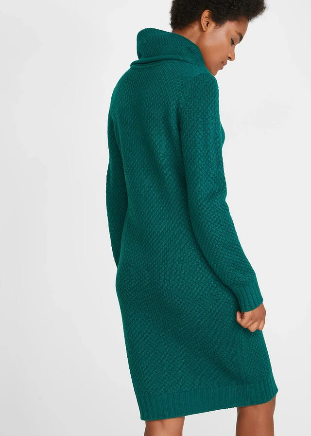 Gebreide jurk met sjaalkraag • diepgroen • product-page.page-title-suffix