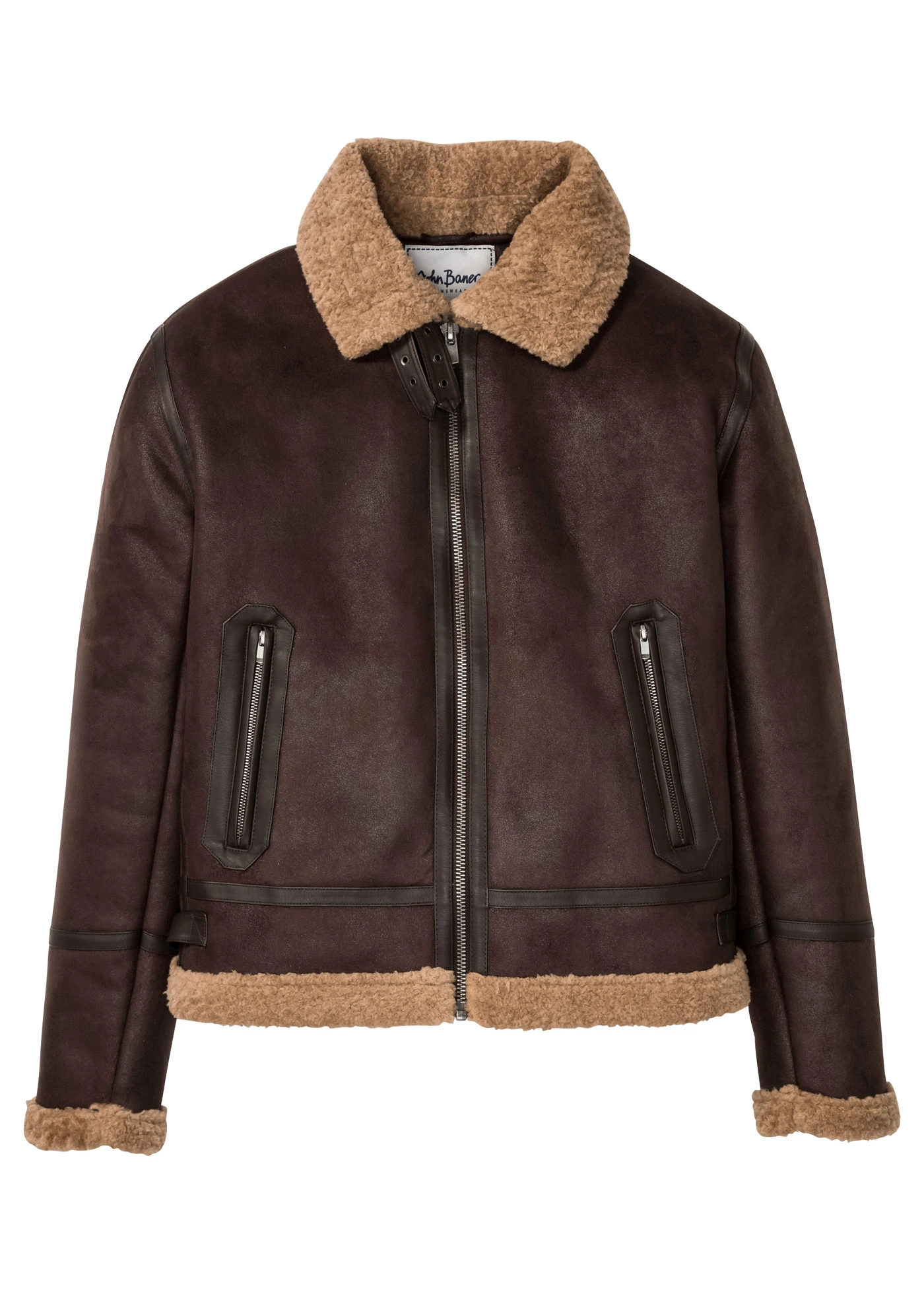 Korte imitatieleren jas met teddy voering • donkerbruin • bonprix online shop