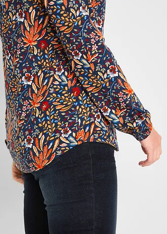 Tričková tunika s potiskem, dlouhý rukáv • matně oranžová s květinovým potiskem • bonprix obchod