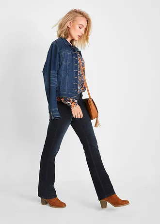 Tričková tunika s potiskem, dlouhý rukáv • matně oranžová s květinovým potiskem • bonprix obchod