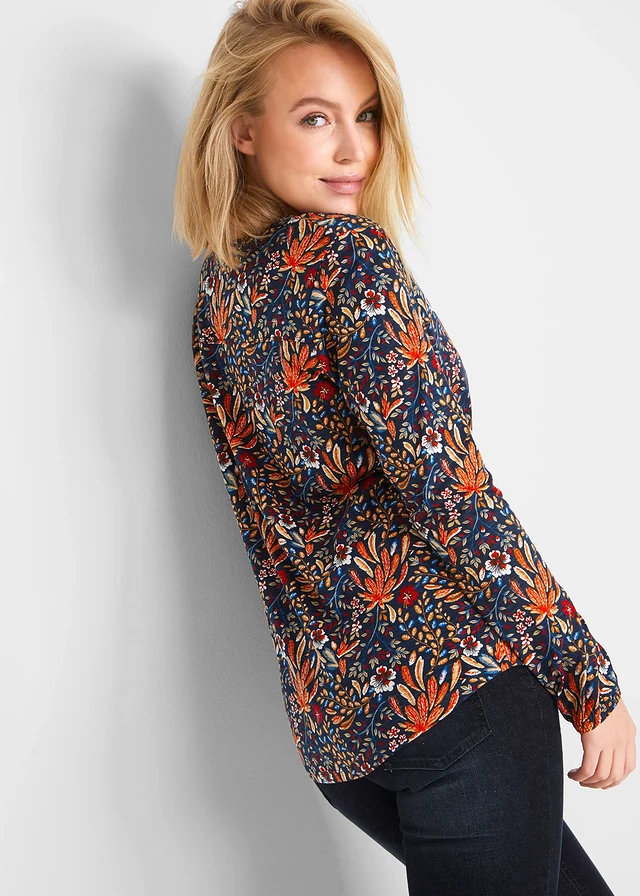 Shirt tuniek met print, lange mouw • mat oranje gebloemd • product-page.page-title-suffix