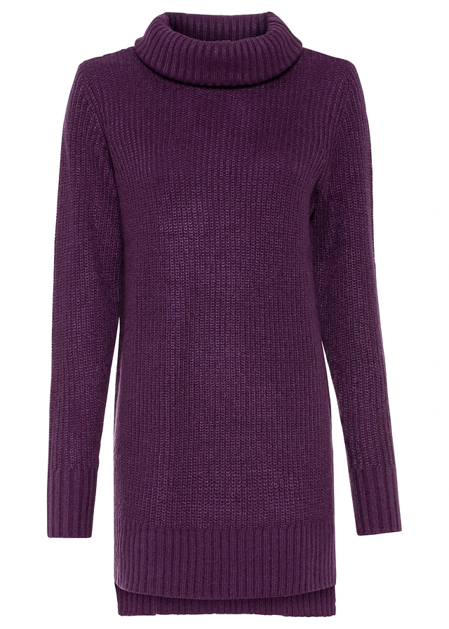 Pull long en maille, Couleur: violet foncé