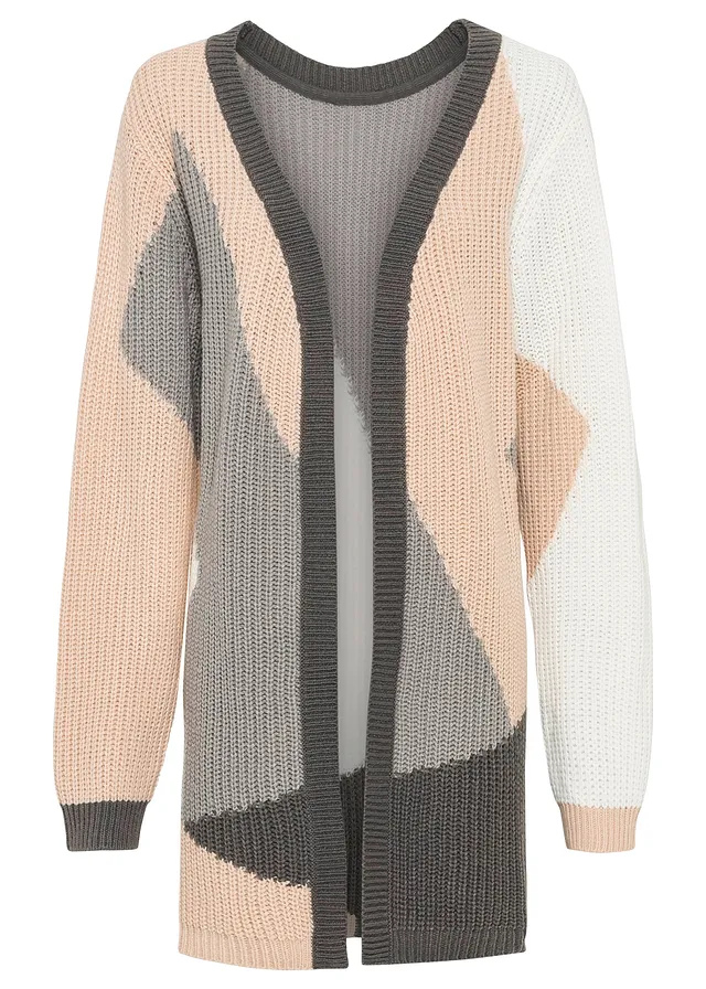 Oversize pletený kabátek • béžovo-přírodně bílo-antracitově-šedá • bonprix obchod