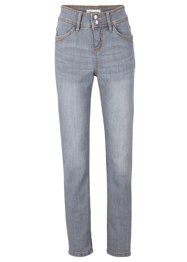 High waist comfort stretch jeans, slim fit, Kleur: grijs denim used