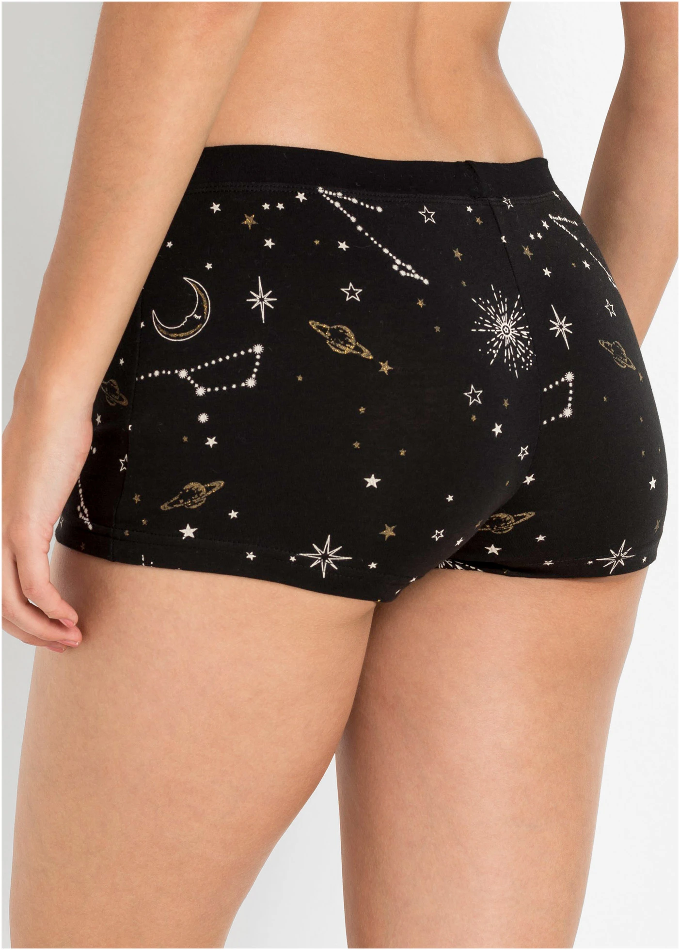 Dames boxer met katoen (set van 4) • zwart+wolwit+goud gedessineerd • bonprix online shop