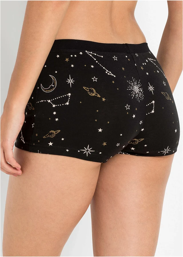 Dames boxer (set van 4) • zwart+wolwit+goud gedessineerd • bonprix online shop