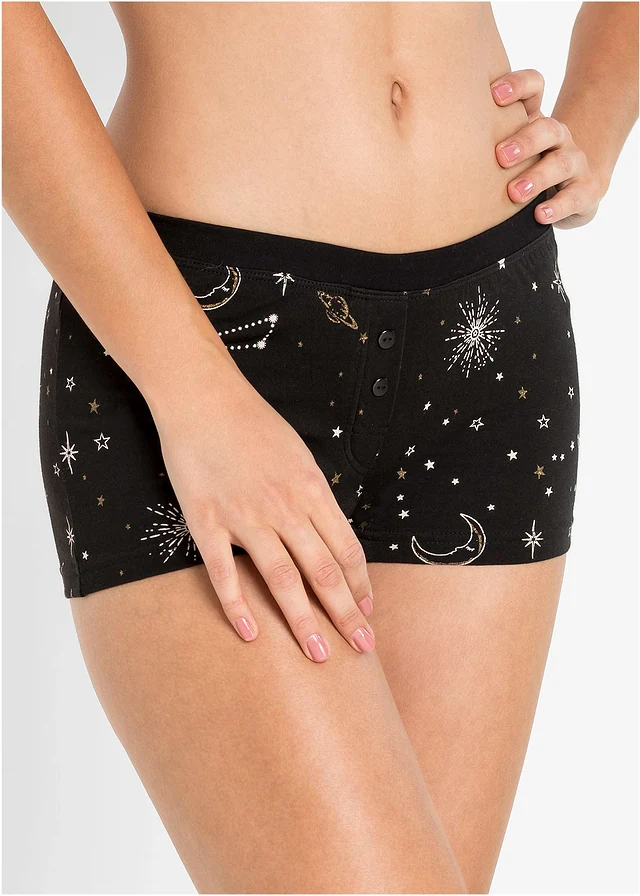 Dames boxer (set van 4) • zwart+wolwit+goud gedessineerd • bonprix online shop