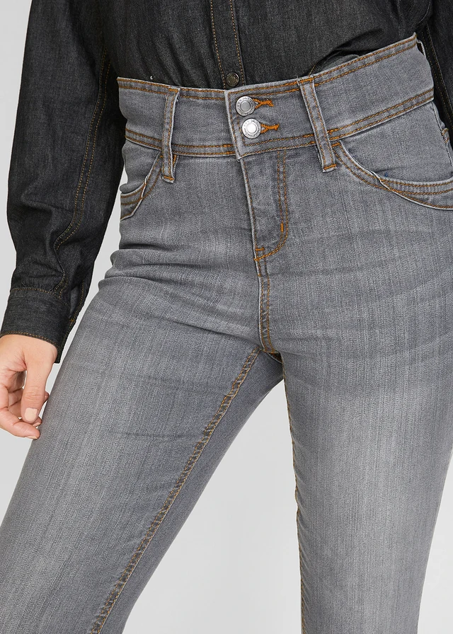 High waist comfort stretch jeans, slim fit • grijs denim used • product-page.page-title-suffix