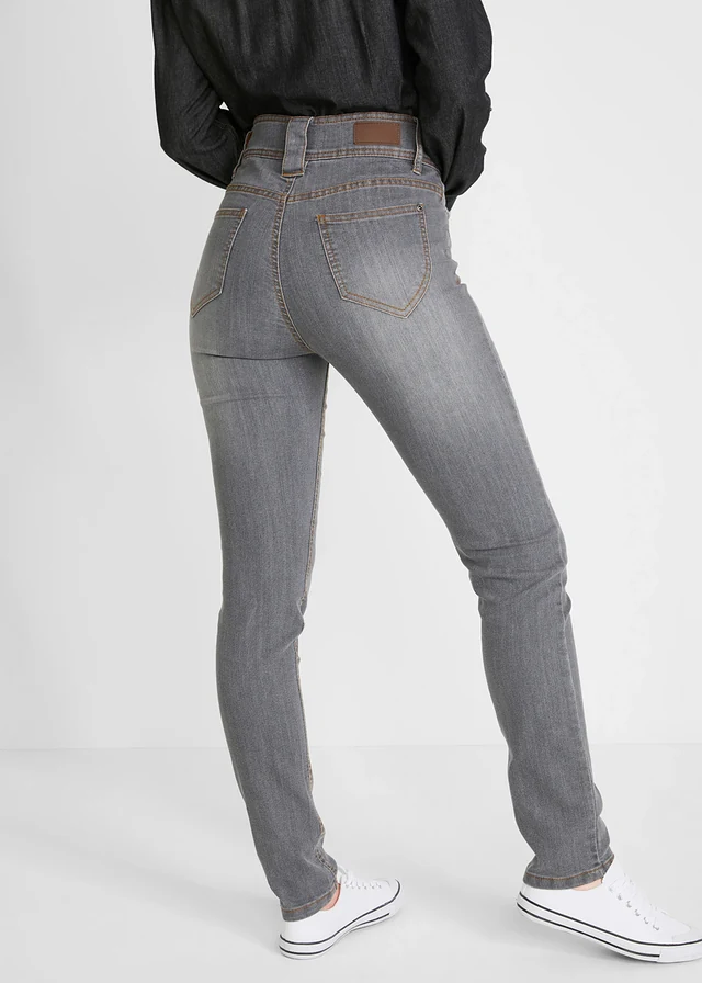 High waist comfort stretch jeans, slim fit, Kleur: grijs denim used