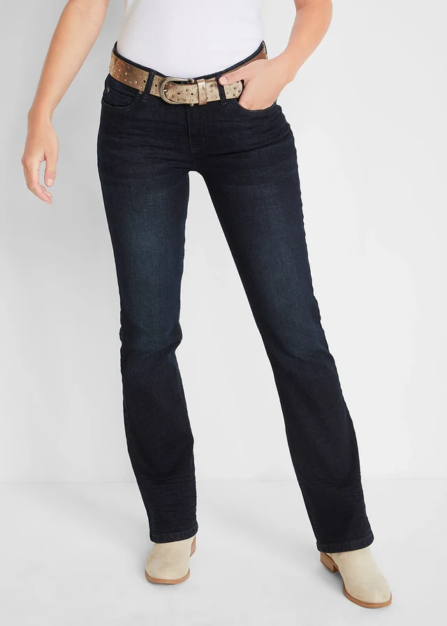 Bootcut stretch jeans, mid waist, Kleur: donkerblauw used