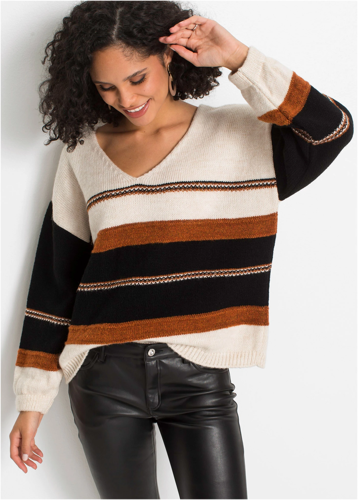 Pull • crème-marron-noir rayé • Boutique bonprix