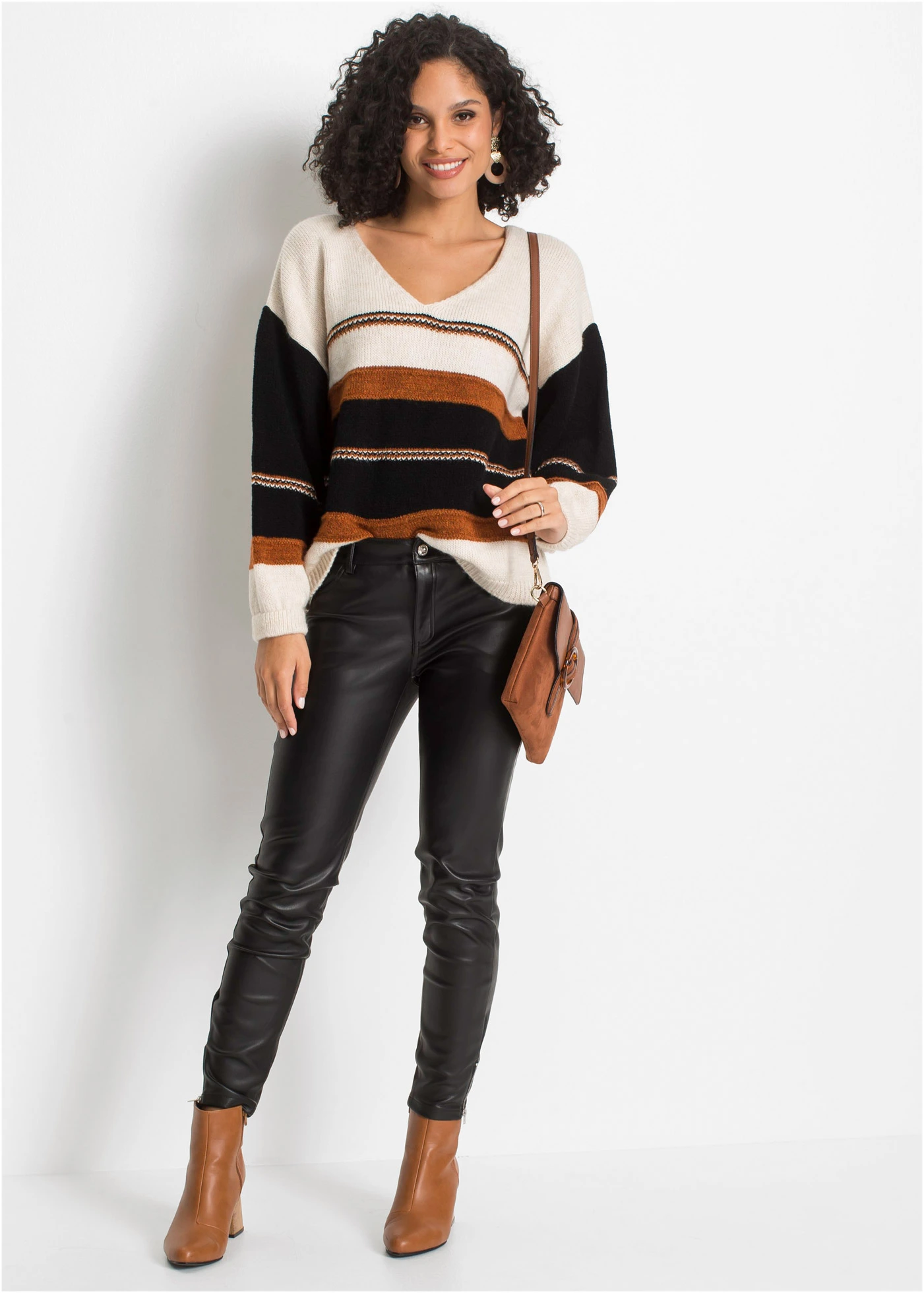 Pull • crème-marron-noir rayé • Boutique bonprix