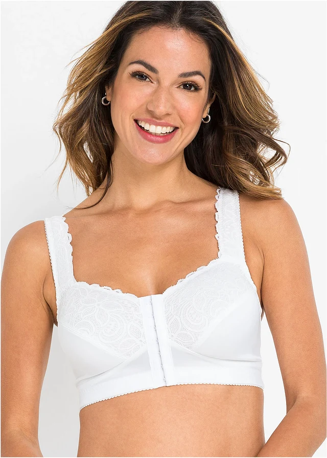 Steun bh zonder beugels met sluiting voorop, Kleur: wit