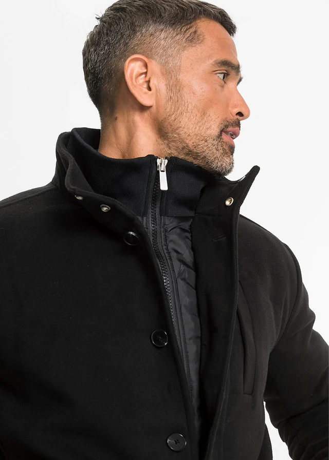Outdoor jas in wollen look • zwart • product-page.page-title-suffix