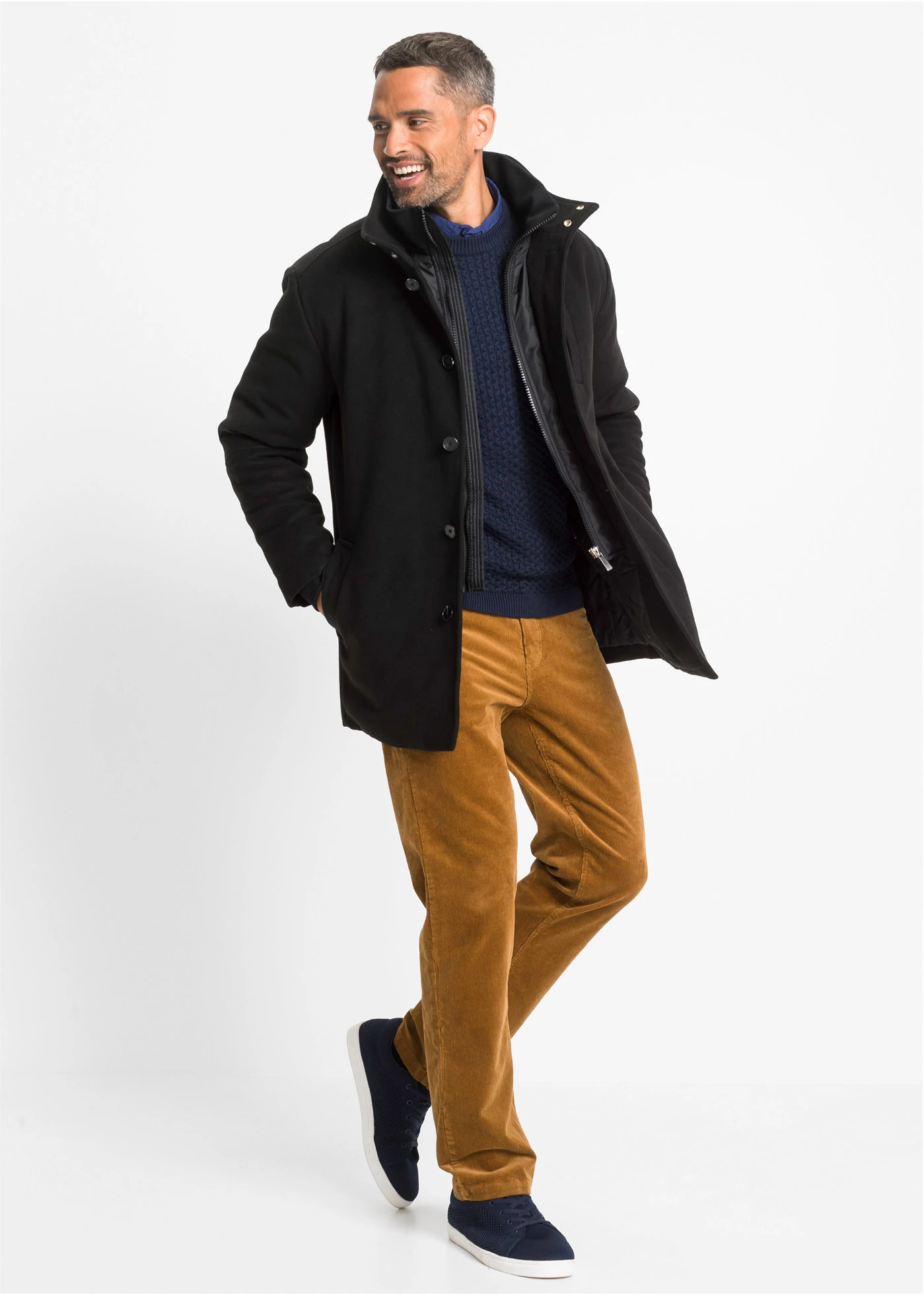 Veste d’hiver aspect laine avec empiècement coupe-vent • noir • Boutique bonprix