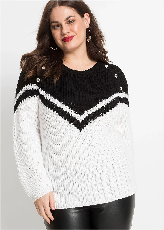 Trui met knopen, Kleur: zwart/wit