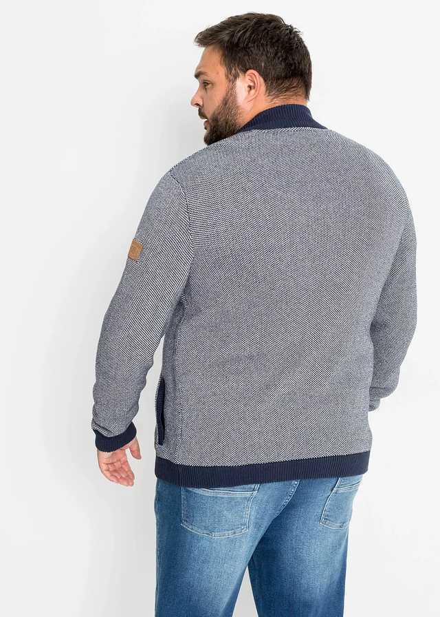 Gilet en maille 100% coton à col montant, Couleur: bleu foncé chiné
