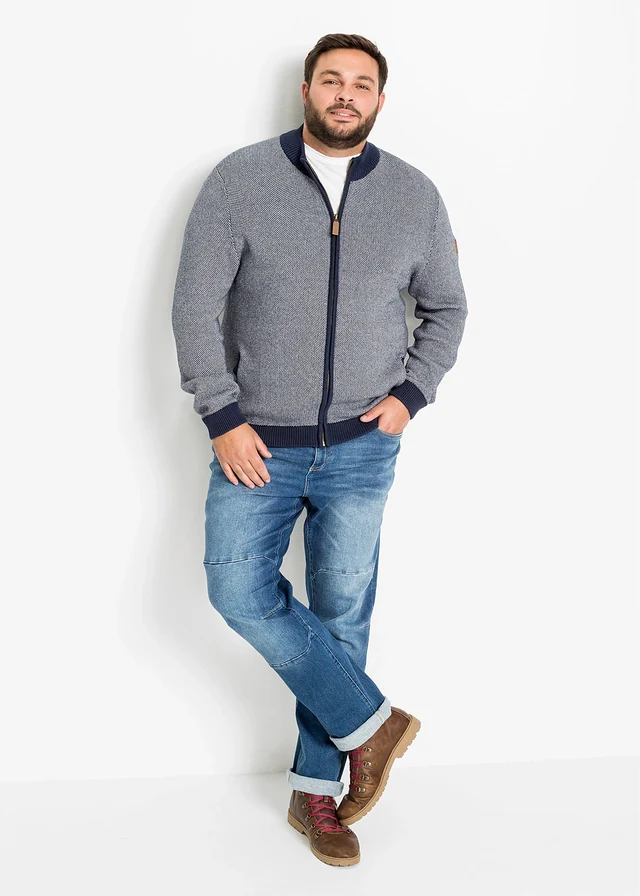 Gilet en maille 100% coton à col montant, Couleur: bleu foncé chiné