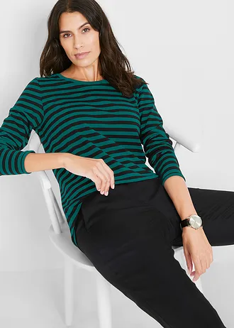 Triko s dlouhým rukávem, s čistou organickou bavlnou • černo-tmavě zelená s proužky • bonprix obchod