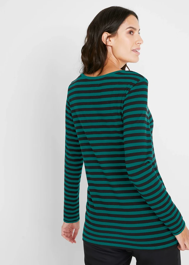 Longsleeve met biologisch katoen • zwart - diepgroen gestreept • product-page.page-title-suffix