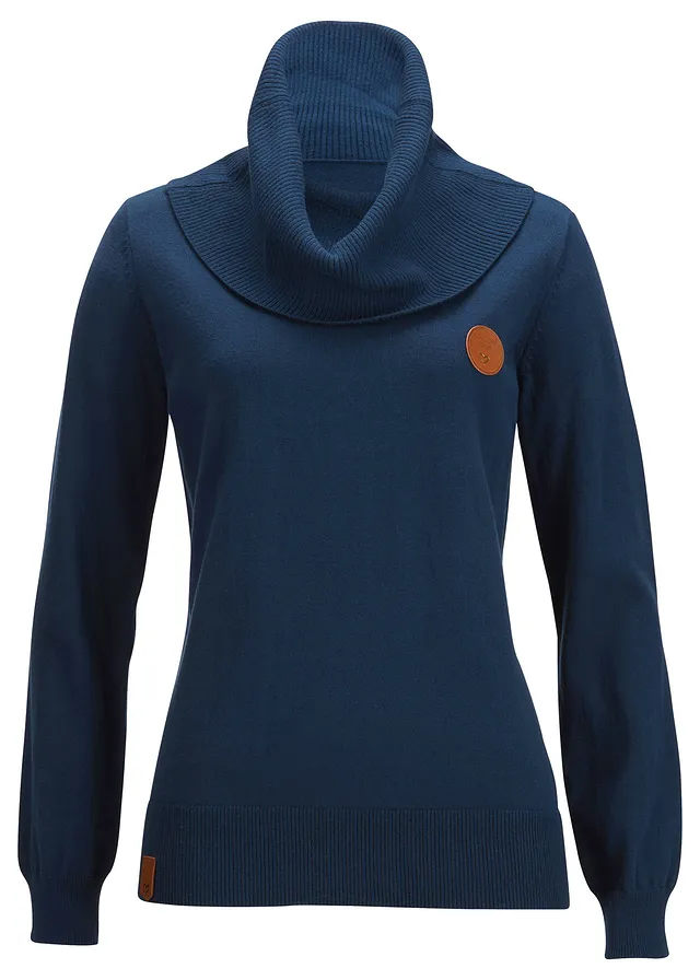 Svetr z jemného úpletu, se širokým límcem • tmavě modrá • bonprix obchod
