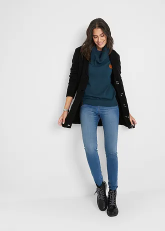 Svetr z jemného úpletu, se širokým límcem • tmavě modrá • bonprix obchod