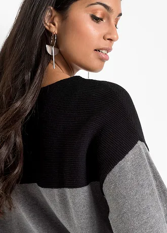 Bő pulóver • fekete/szürke melírozott • bonprix áruház