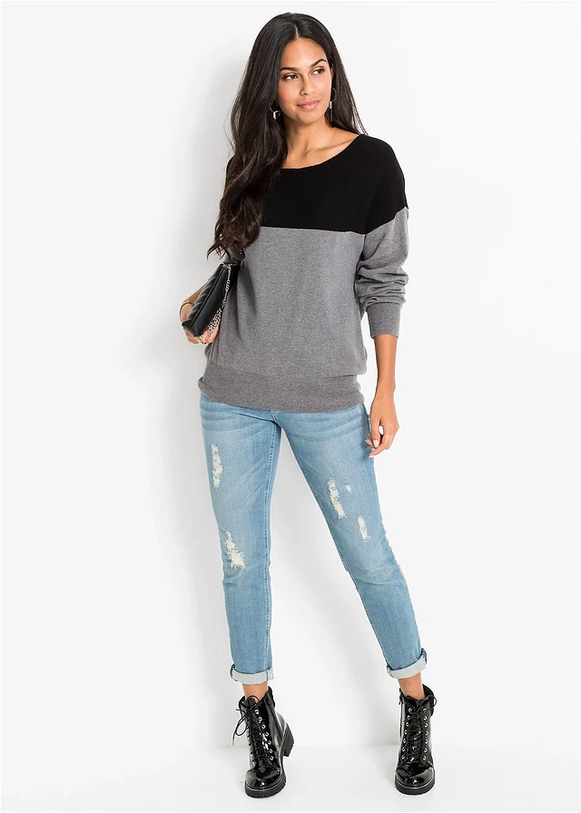 Pull oversize, Couleur: noir/gris chiné