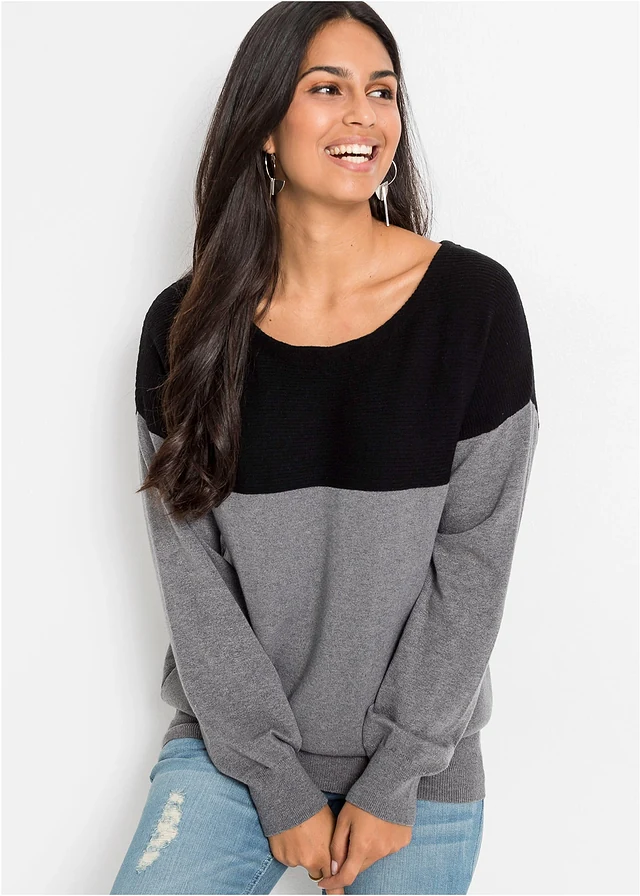 Pull oversize, Couleur: noir/gris chiné