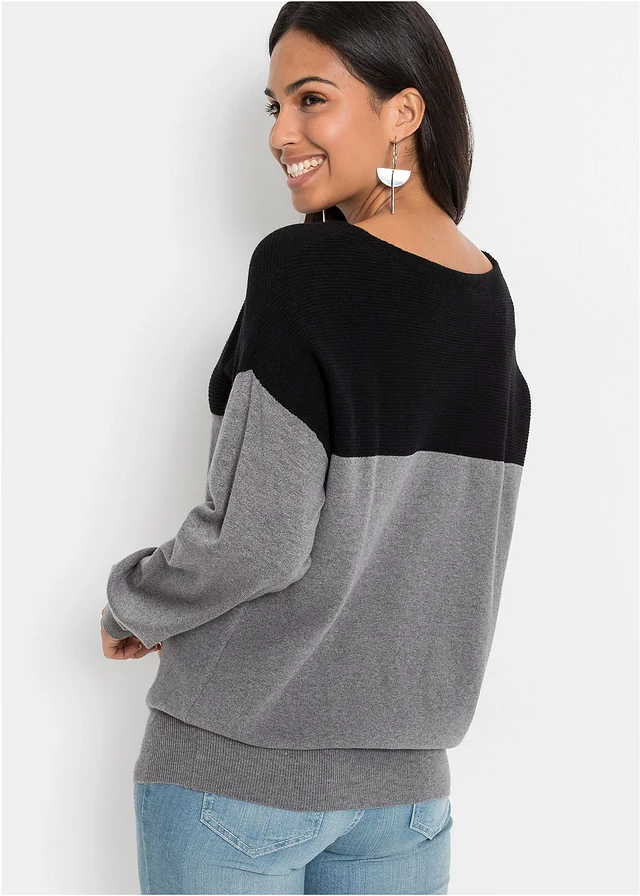 Pull oversize, Couleur: noir/gris chiné