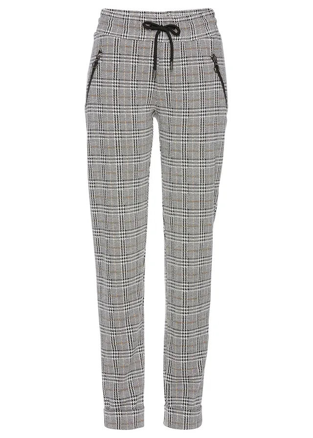 Pantaloni glencheck cu elastic și șiret în talie