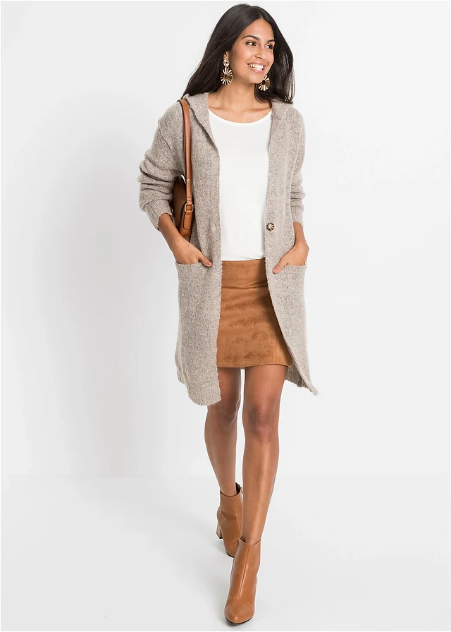 Gilet long en maille • beige clair chiné • Boutique bonprix