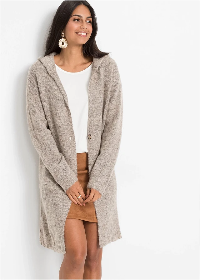 Gilet long en maille, Couleur: beige clair chiné