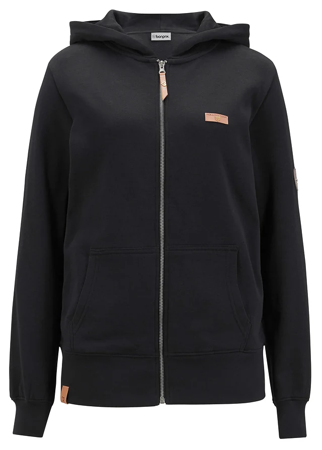 Sweatvest met capuchon, Kleur: zwart