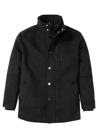 Winterjas met windvanger in wollen look • zwart • bonprix online shop