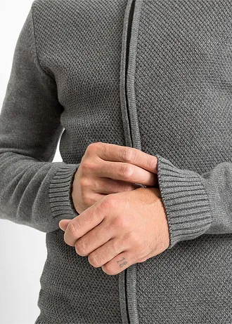 Rozepínací svetr z jemné pleteniny z čisté bavlny • šedý melír • bonprix obchod