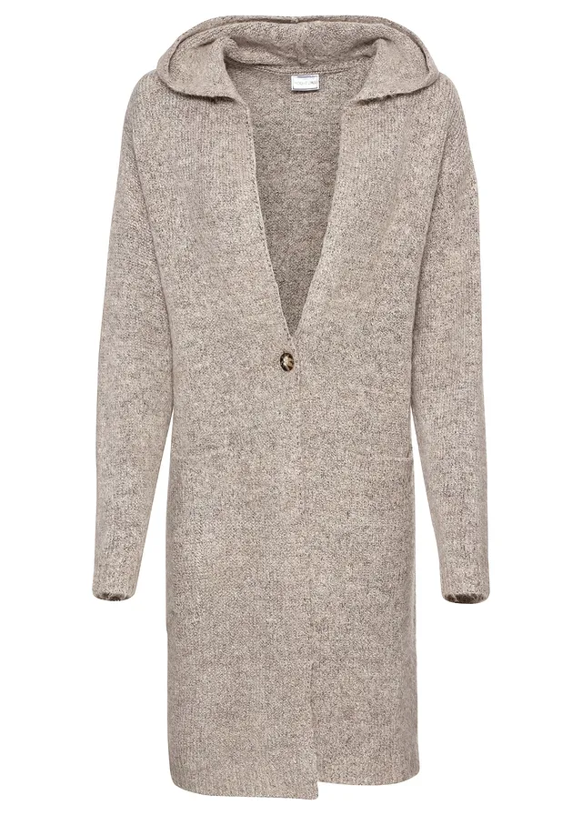 Gilet long en maille • beige clair chiné • Boutique bonprix