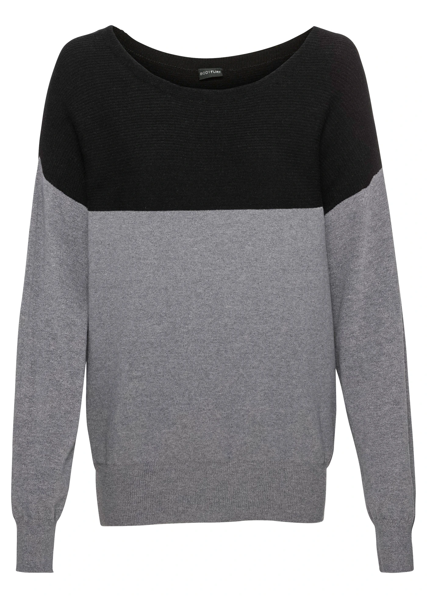 Bő pulóver • fekete/szürke melírozott • bonprix áruház