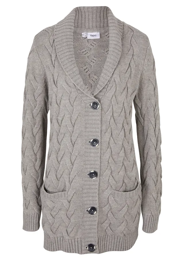 Pletený sveter so šálovým golierom a osmičkovým vzorom