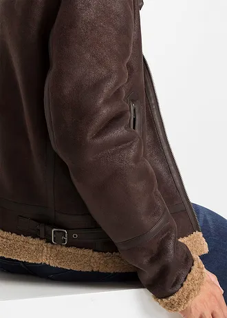 Korte imitatieleren jas met teddy voering • donkerbruin • bonprix online shop